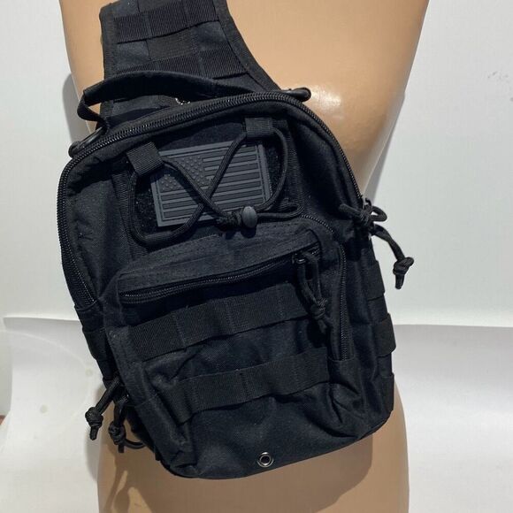 Men's Black Detachable Strap Tactical Military Rover Slingback Shoulder Bag - Picture 1 of 11